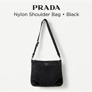 Women's PRADA Tessuto Triangle with Logo Crossbody Shoulder Bag, Nylon, Black